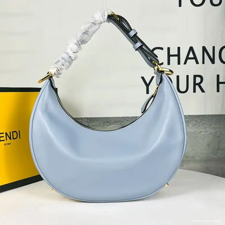 Cheap HOT Leather Hobo Blue Bag In Fendi Calf Small Fendigraphy Sky 0623